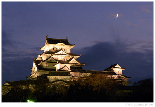 姫路城と三日月